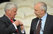17 July 2011; Aogan Farrell, left, President of the Ulster Council, in conversation with Danny Murphy, Provincial Director and Secretary of the Ulster Council. Ulster GAA Football Senior Championship Final, Derry v Donegal, St Tiernach's Park, Clones, Co. Monaghan. Picture credit: Brendan Moran / SPORTSFILE