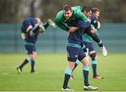6 March 2017; Rob Kearney of Ireland carries teammate Tommy Bowe during squad training at Carton House in Maynooth, Co. Kildare. Photo by Seb Daly/Sportsfile