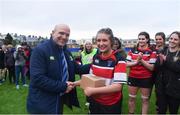 4 March 2017; Hannah Rose Buckley of Wicklow is presented with the MVP award following the Leinster Women’s Day Division 3 Playoffs match between Wicklow and Garda/Westmanstown at St. Michael's College in Ailesbury Road, Dublin. Photo by David Fitzgerald/Sportsfile