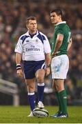 25 February 2017; Referee Nigel Owens and Jonathan Sexton of Ireland during the RBS Six Nations Rugby Championship game between Ireland and France at the Aviva Stadium in Lansdowne Road, Dublin. Photo by Stephen McCarthy/Sportsfile