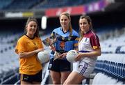 7 March 2017; In attendance at the launch of the Third Level Colleges Cups are O'Connor Cup participants, from left to right, Siobhán Woods of DCU, Sarah Gormally of UCD and Anna Galvin of UL. Photo by Ramsey Cardy/Sportsfile