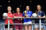 7 March 2017; In attendance at the launch of the Third Level Colleges Cups are Donaghy Cup participants, from left to right, Julieanne Hayes of RCSI, Lucy Murphy of Marino, Liana Harte of St Patricks College, and Jessica Wall of IT Tallaght. Photo by Ramsey Cardy/Sportsfile
