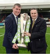 6 March 2017; Dundalk F.C. manager Stephen Kenny, left, along with Club Sponsor Gerry Cunningham, managing Director Fyffes at Oriel Park in Dundalk, Co Louth. Photo by Oliver McVeigh/Sportsfile