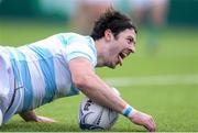 7 March 2017; Ross Deegan of Blackrock College scores his side's third try during the Bank of Ireland Leinster Schools Senior Cup Semi-Final match between Gonzaga College and Blackrock College at Donnybrook Stadium in Donnybrook, Dublin. Photo by Eóin Noonan/Sportsfile