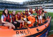 8 March 2017; The RNLI and the GAA have announced a major partnership aimed at reducing the number of people who lose their lives though drowning in Ireland. The lifeboat charity and the sporting organisation will work with clubs and communities to provide information and support through the ‘Respect the Water’ campaign, which will run throughout the summer. The partnership will be supported through the GAA’s Healthy Clubs initiative. There are 333 GAA clubs in 10km radius of the 46 RNLI lifeboat stations in Ireland. Pictured are, from left, Dublin ladies footballer Lyndsey Davey, Galway RNLI crew member and former Galway hurling All-Ireland minor winner David Badger, Cork footballer Brian Hurley, Valentia Co. Kerry, RNLI crew member Brendan Curtin, Howth RNLI crew member Fin Goggin, Antrim hurler Neil McManus, Kerry footballer Killian Young, Howth RNLI mechanic Ian Sheridan, and Kilkenny hurler Jackie Tyrell, at Croke Park in Dublin. Photo by Seb Daly/Sportsfile