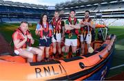 8 March 2017; The RNLI and the GAA have announced a major partnership aimed at reducing the number of people who lose their lives though drowning in Ireland. The lifeboat charity and the sporting organisation will work with clubs and communities to provide information and support through the ‘Respect the Water’ campaign, which will run throughout the summer. The partnership will be supported through the GAA’s Healthy Clubs initiative. There are 333 GAA clubs in 10km radius of the 46 RNLI lifeboat stations in Ireland. Pictured are, from left, Cork footballer Brian Hurley, Dublin ladies footballer Lyndsey Davey, Kilkenny hurler Jackie Tyrell, Kerry footballer Killian Young, and Antrim hurler Neil McManus, at Croke Park in Dublin. Photo by Seb Daly/Sportsfile