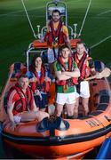 8 March 2017; The RNLI and the GAA have announced a major partnership aimed at reducing the number of people who lose their lives though drowning in Ireland. The lifeboat charity and the sporting organisation will work with clubs and communities to provide information and support through the ‘Respect the Water’ campaign, which will run throughout the summer. The partnership will be supported through the GAA’s Healthy Clubs initiative. There are 333 GAA clubs in 10km radius of the 46 RNLI lifeboat stations in Ireland. Pictured are, from left, Cork footballer Brian Hurley, Dublin ladies footballer Lyndsey Davey, Antrim hurler Neil McManus, Kerry footballer Killian Young, and Kilkenny hurler Jackie Tyrell, at Croke Park in Dublin. Photo by Seb Daly/Sportsfile