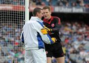 6 August 2011; Tyrone goalkeeper Pascal McConnell greets the umpire. GAA Football All-Ireland Senior Championship Quarter-Final, Dublin v Tyrone, Croke Park, Dublin. Picture credit: Stephen McCarthy / SPORTSFILE