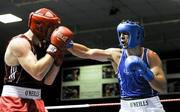 13 August 2011; Kenny Egan, Neilstown, right, exchanges punches with Stephen Ward, Monkstown Co. Antrim, during their 91kg Final bout. IABA Senior Open Elite Competition 2011, National Stadium, Dublin. Picture credit: Matt Browne / SPORTSFILE