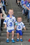 7 August 2011; Sean Kelly, right, five years, and Fionn, six years, cheer on Waterford and their dad Eoin Kelly during the GAA Hurling All-Ireland Senior Championship Semi-Final, Kilkenny v Waterford, Croke Park, Dublin. Picture credit: Ray McManus / SPORTSFILE