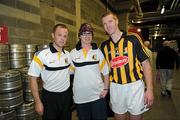 7 August 2011; Ayeisha Grogan, from Lisdowney, Co Kilkenny, meets Kilkenny stars Tommy Walsh, left, and  Henry Shefflin after the game. Aleisha had spent 42 days in a coma after a road traffic accident in October 2010. This was her first visit to Croke Park since the accident. GAA Hurling All-Ireland Senior Championship Semi-Final, Kilkenny v Waterford, Croke Park, Dublin. Picture credit: Ray McManus / SPORTSFILE