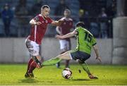 3 March 2017; Graham Kelly of St. Patrick's Athletic gets past Ciaran McGuigan of Drogheda United during the SSE Airtricity League Premier Division match between Drogheda United and St Patrick's Athletic at United Park in Drogheda, Co. Louth. Photo by Piaras Ó Mídheach/Sportsfile