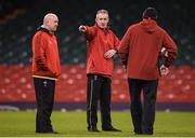 9 March 2017; Wales head coach Rob Howley with Wales defence coach Shaun Edwards, left, and Wales skills coach Neil Jenkins, right, during their captain's run at the Principality Stadium in Cardiff, Wales. Photo by Stephen McCarthy/Sportsfile