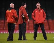 9 March 2017; Wales head coach Rob Howley, right, with Wales defence coach Shaun Edwards, left, and Wales skills coach Neil Jenkins during their captain's run at the Principality Stadium in Cardiff, Wales. Photo by Stephen McCarthy/Sportsfile