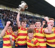9 March 2017; Temple Carrig captain Patrick Kiernan lifts the cup as his team-mates celebrate after the Bank of Ireland Leinster Schools Fr Godfrey Cup Final match between Wesley College and Temple Carrig at Donnybrook Stadium in Donnybrook, Dublin. Photo by Matt Browne/Sportsfile