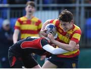 9 March 2017; Jack Ryan of Temple Carrig is tackled by Max Collins of Wesley College during the Bank of Ireland Leinster Schools Fr Godfrey Cup Final match between Wesley College and Temple Carrig at Donnybrook Stadium in Donnybrook, Dublin. Photo by Matt Browne/Sportsfile