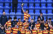 9 March 2017; Temple Carrig captain Patrick Kiernan lifts the cup as his team-mates celebrate after the Bank of Ireland Leinster Schools Fr Godfrey Cup Final match between Wesley College and Temple Carrig at Donnybrook Stadium in Donnybrook, Dublin. Photo by Matt Browne/Sportsfile