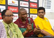 10 March 2017; The 2017 Hero Caribbean Premier League Player Draft took place in Lone Star Restaurant, Barbados on Friday, 10 March. Pictured at the launch of the fifth instalment of the biggest party in sport are Roger Harper (C) and Omar Khan (L) of Amazon Warrior and Vaibhav Mehta of St. Lucia Stars. Lone Star Restaurant, Barbados. Photo by Randy Brooks/Sportsfile