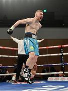 10 March 2017; Lewis Crocker celebrates defeating Ferenc Jarko in their welterweight bout in the Waterfront Hall in Belfast. Photo by Ramsey Cardy/Sportsfile