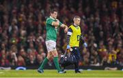 10 March 2017; Jonathan Sexton of Ireland leaves the pitch for a head injury assesment (HIA) during the RBS Six Nations Rugby Championship match between Wales and Ireland at the Principality Stadium in Cardiff, Wales. Photo by Brendan Moran/Sportsfile
