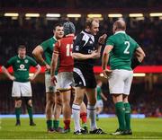 10 March 2017; Referee Wayne Barnes speaks to Rory Best of Ireland after his try was disallowed during the RBS Six Nations Rugby Championship match between Wales and Ireland at the Principality Stadium in Cardiff, Wales. Photo by Stephen McCarthy/Sportsfile