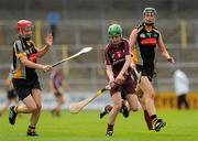 13 August 2011; Ann Marie Starr, Galway, in action against Aisling Dunphy, left, and Elaine Aylward, Kilkenny. All-Ireland Senior Camogie Championship Semi-Final in association with RTE Sport, Kilkenny v Galway, Nowlan Park, Kilkenny. Picture credit: Pat Murphy / SPORTSFILE
