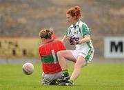 13 August 2011; Louise Ni Mhuirtceartaigh, Kerry, in action against Yvonne Byrne, Mayo. TG4 All-Ireland Ladies Senior Football Championship Quarter-Final, Mayo v Kerry, St Brendan's Park, Birr, Co. Offaly. Picture credit: Stephen McCarthy / SPORTSFILE