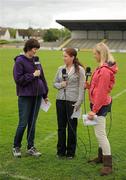 13 August 2011; TG4 presenter Gráinne McElwain interviews match analysts Síle Nic Coitir and Fiona Corcoran, right, ahead of the game. TG4 All-Ireland Ladies Senior Football Championship Quarter-Final, Mayo v Kerry, St Brendan's Park, Birr, Co. Offaly. Picture credit: Stephen McCarthy / SPORTSFILE