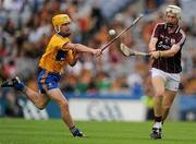 7 August 2011; Padraig Brehony, Galway, in action against Colm Galvin, Clare. GAA Hurling All-Ireland Minor Championship Semi-Final, Clare v Galway, Croke Park, Dublin. Picture credit: Stephen McCarthy / SPORTSFILE