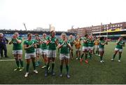 11 March 2017; Irish players celebrate at the final whistle during the RBS Women's Six Nations Rugby Championship match between Wales and Ireland at BT Sport Arms Park, Cardiff, Wales. Photo by Darren Griffiths/Sportsfile