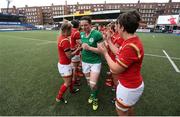 11 March 2017; Paula Fitzpatrick of Ireland is congratulated by Welsh players at the end of the RBS Women's Six Nations Rugby Championship match between Wales and Ireland at BT Sport Arms Park, Cardiff, Wales. Photo by Darren Griffiths/Sportsfile