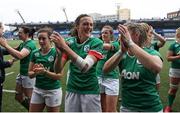 11 March 2017; Irish players celebrate at the final whistle during the RBS Women's Six Nations Rugby Championship match between Wales and Ireland at BT Sport Arms Park, Cardiff, Wales. Photo by Darren Griffiths/Sportsfile