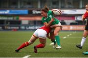 11 March 2017; Larissa Muldoon of Ireland is tackled by Mel Clay of Wales during the RBS Women's Six Nations Rugby Championship match between Wales and Ireland at BT Sport Arms Park, Cardiff, Wales. Photo by Darren Griffiths/Sportsfile