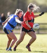 11 March 2017; Evie Casey of UCC in action against Deirdre Kearney of UCD during the O'Connor Cup Semi Final match between UCD and UCC at Connacht Gaelic Athletic Association Centre of Excellence in Cloonacurry, Knock, Co. Mayo. Photo by Matt Browne/Sportsfile