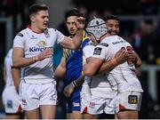 11 March 2017; Luke Marshall of Ulster celebrates with Jacob Stockdale, left, and Charles Piutau of Ulster after scoring his side's frst try during the Guinness PRO12 Round 9 Refixture match between Ulster and Zebre at Kingspan Stadium in Belfast. Photo by Oliver McVeigh/Sportsfile