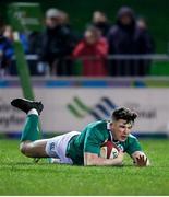 11 March 2017; Calvin Nash of Ireland goes over to score his side's first try during the RBS U20 Six Nations Rugby Championship match between Wales and Ireland at Parc Eirias in Colwyn Bay, Wales. Photo by Simon Bellis/Sportsfile
