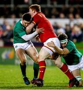 11 March 2017; Rhys Carre of Wales is tackled by Bill Johnston and Caelan Doris of Ireland during the RBS U20 Six Nations Rugby Championship match between Wales and Ireland at Parc Eirias in Colwyn Bay, Wales. Photo by Simon Bellis/Sportsfile