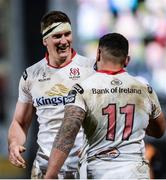 11 March 2017; Charles Piutau of Ulster celebrates with Robbie Diack of Ulster after scoring his side's 8th try during the Guinness PRO12 Round 9 Refixture match between Ulster and Zebre at Kingspan Stadium in Belfast. Photo by Oliver McVeigh/Sportsfile