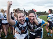 11 March 2017; UCD captain Anna McKenna, left celebrates with Shauna Gavin after winning the Moynihan Cup Final match between UCD3 and IT Blanch at Castlebar Mitchels in MacHale Road, Castlebar, Co. Mayo.  Photo by Eóin Noonan/Sportsfile