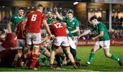 11 March 2017; Oisin Dowling of Ireland scores his side's third try during the RBS U20 Six Nations Rugby Championship match between Wales and Ireland at Parc Eirias in Colwyn Bay, Wales. Photo by Simon Bellis/Sportsfile