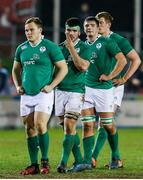 11 March 2017; Ireland players react at the final whistle following their side's defeat in the RBS U20 Six Nations Rugby Championship match between Wales and Ireland at Parc Eirias in Colwyn Bay, Wales. Photo by Simon Bellis/Sportsfile