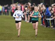 11 March 2017; Victoria Lightbody of Wallace HS, Lisburn and Cara Laverty of Thornhill college, Derry in the home straight competing in the Minor Girls race during the Irish Life Health All Ireland Schools Cross Country at Mallusk Playing Fields in Newtownabbey, Co. Antrim. Photo by Oliver McVeigh/Sportsfile