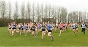11 March 2017; Competitors at the start of the Inter Girls race during the Irish Life Health All Ireland Schools Cross Country at Mallusk Playing Fields in Newtownabbey, Co. Antrim. Photo by Oliver McVeigh/Sportsfile