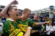 26 September 2004; Kerry players, l to r, Marc O Se, Colm Cooper and Kieran Cremin celebrate after victory over Mayo. Bank of Ireland All-Ireland Senior Football Championship Final, Kerry v Mayo, Croke Park, Dublin. Picture credit; Brendan Moran / SPORTSFILE