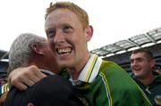 26 September 2004; Kerry's Colm Cooper celebrates with Sean Walsh, chairman of the Kerry County Board, after victory over Mayo. Bank of Ireland All-Ireland Senior Football Championship Final, Kerry v Mayo, Croke Park, Dublin. Picture credit; Brendan Moran / SPORTSFILE