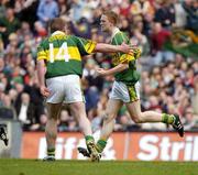 26 September 2004; Kerry's Colm Cooper celebrates scoring his sides goal against Mayo with team-mate Dara O Cinneide (14). Bank of Ireland All-Ireland Senior Football Championship Final, Kerry v Mayo, Croke Park, Dublin. Picture credit; Brendan Moran / SPORTSFILE