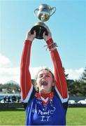 12 March 2017; WIT captain Aine Byrne lifts the cup after the Lynch Cup Final match between Waterford Institute of Technology and Dublin Institute of Technology at St Patrick's Park in Westport, Co. Mayo. Photo by Brendan Moran/Sportsfile