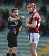 12 March 2017; Joe Canning of Galway is shown a yellow card by referee Colm Lyons during the Allianz Hurling League Division 1B Round 4 match between Kerry and Galway at Austin Stack Park in Tralee, Co. Kerry. Photo by Diarmuid Greene/Sportsfile