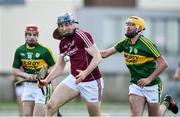 12 March 2017; Conor Cooney of Galway in action against Keith Carmody, left, and John Buckley of Kerry during the Allianz Hurling League Division 1B Round 4 match between Kerry and Galway at Austin Stack Park in Tralee, Co. Kerry. Photo by Diarmuid Greene/Sportsfile