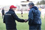 12 March 2017; Tyrone manager Mickey Harte and Cavan manager Mattie McGleenan exchange a handshake after the Allianz Football League Division 1 Round 3 Refixture match between Tyrone and Cavan at Healy Park in Omagh, Co. Tyrone. Photo by Oliver McVeigh/Sportsfile